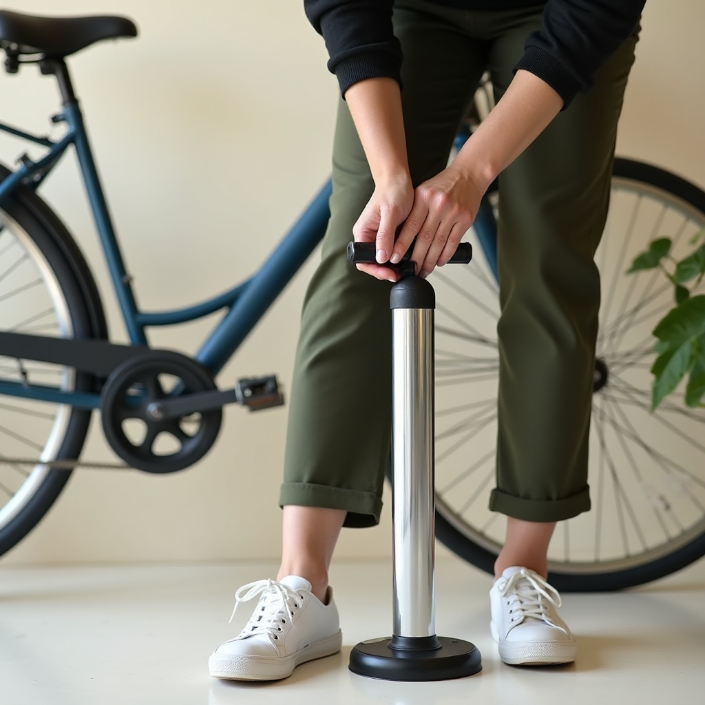 Vérification de la pression d'un pneu de vélo