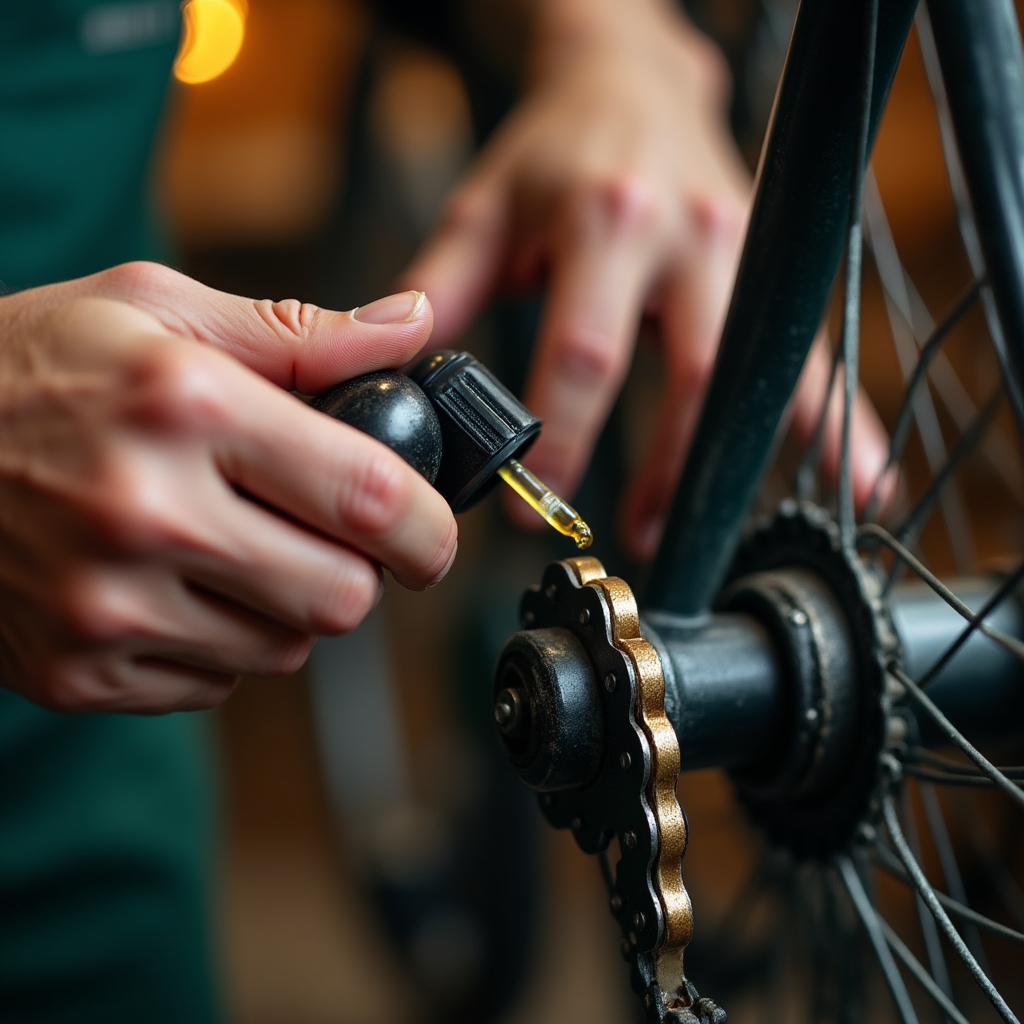 Lubrification de la chaîne d'un vélo